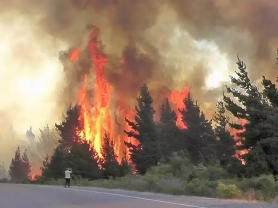 Una de las postales del fuego de Epuyén llegando a la Ruta Nacional 40.