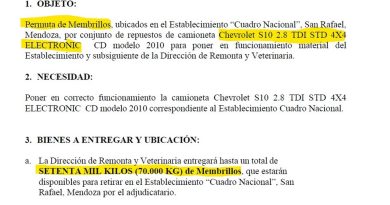 Insólito: el Ejército cambia hasta 70 toneladas de membrillo por repuestos para una Chevrolet S10